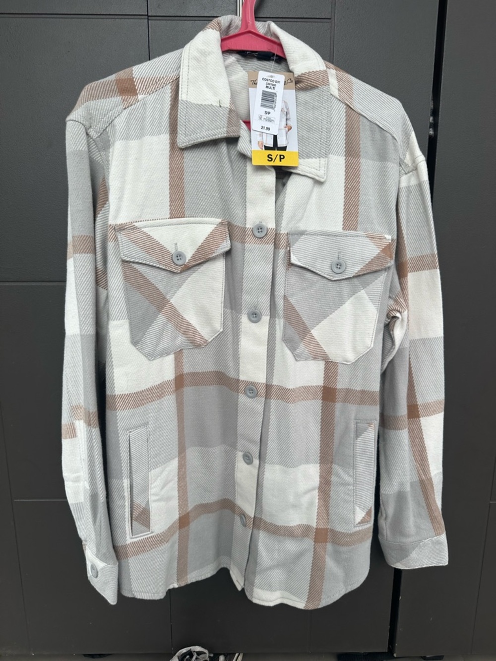Neutral Plaid Button-Up Shacket - Cream & Taupe